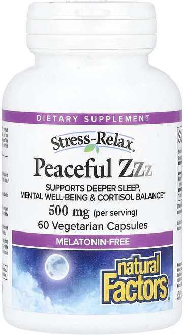 새해 건강을 선물하세요 Natural Factors Stress-Relax® Peaceful ZZZ 베지 캡슐 60정(캡슐 1정당 250mg) 특별관리진행, NaturalFactorsStressRelaxPeace, 1개, 60정 - 쿠팡