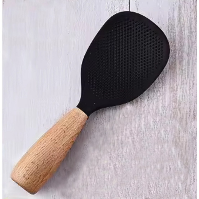 프라우하우스 스텐딩 주걱 실리콘 원목 손잡이 밥주걱, 블랙, 1개