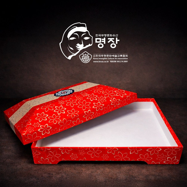 한지선물상자 전통 한지상자 고급 선물포장 예단상자 답례품상자 꽃문양 명장인증 한지함 중형 38cmX28cm 예쁜한지상자, 1개, 빨강