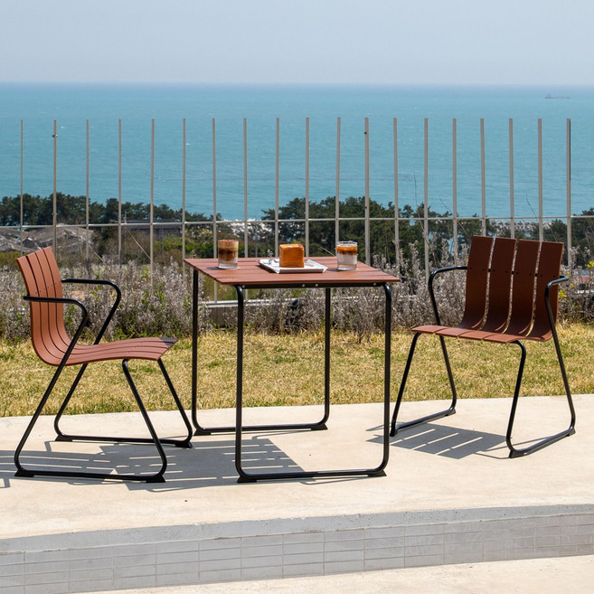 오션 야외세트 카페 테라스 정원 야외용 2인용 야외테이블세트, 브라운