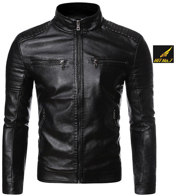 HIT No.7 슬림핏 남성 가죽자켓 PU 간절기 라이더자켓 바이크 항공점퍼 1PO
