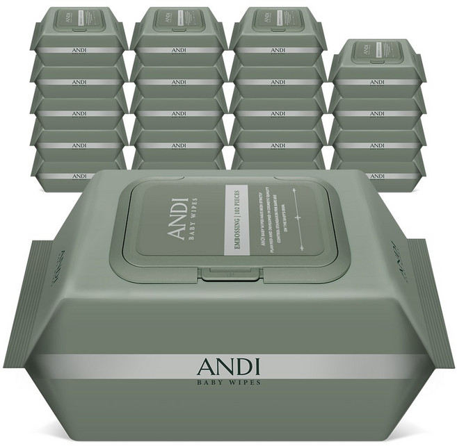 안디 시그니처 저자극 도톰한 아기 물티슈 엠보싱 저자극 대용량 캡형, 50g, 102매, 20개