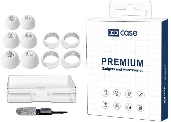 XDcase 갤럭시 버즈 FE용 3쌍 교체용 실리콘 이어팁 & 이어후크 키트 청소용 브러시 포함, 1개, 흰색