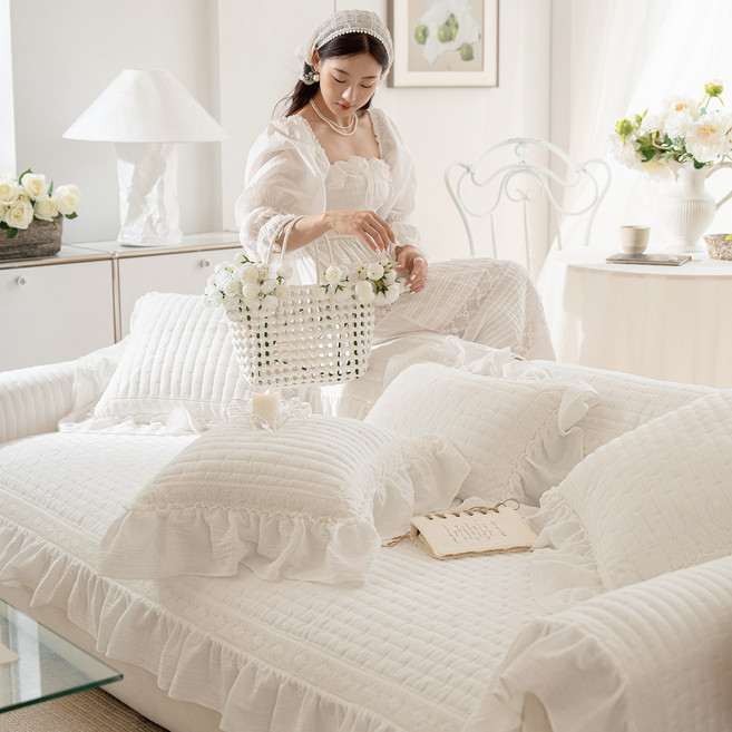 FEIFAN 고급진 레이스 순면 미끄럼방지 워싱 소파패드 4인용