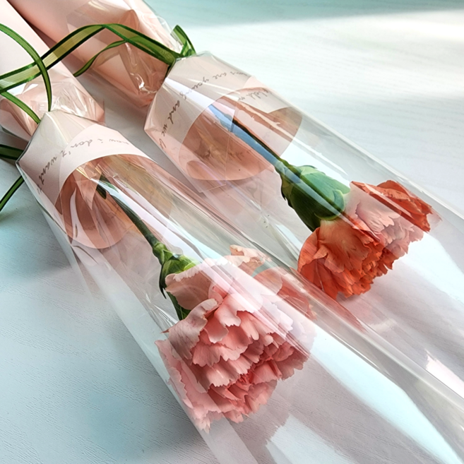 헬로우조이풀 생화 한송이 포장 어린이집 답례품 꽃 초등 단체선물, 1개, 카네이션 한 송이 연한색