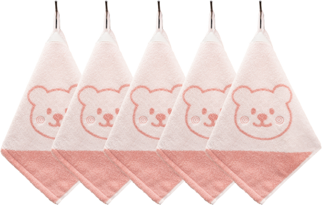 포송타월 오코텍스인증 꼰지곰 어린이집 고리수건, 5개, 핑크