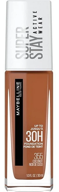 Maybelline Super Stay 풀 커버리지 리퀴드 파운데이션 액티브 웨어 메이크업 최대 30시간 착용 이동 땀 및 방수 매트 마감 골든 캐러멜, 355 코코넛 - 쿠팡