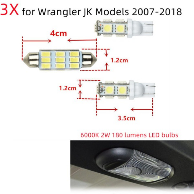 3X 자동차 내부 흰색 LED 돔은 지프 랭글러 2007-2018 JK 인테리어 교체 액세서리에 대한 독서 전구를, 1개