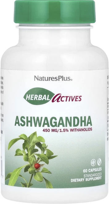 NaturesPlus 허브 액티브 아슈와간다 450mg 캡슐 60정, NaturesPlus허브액티브아슈와간다450mg캡슐60, 1개 - 쿠팡