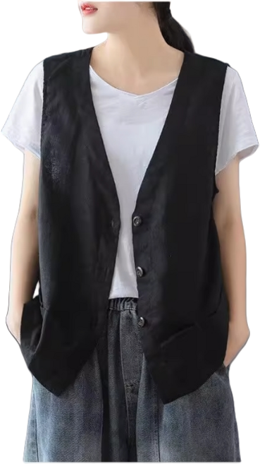여자 슬림핏 여성 정장 민소매 캐쥬얼 베스트 노카라 간절기 봄 가을 오피스룩 린넨 조끼