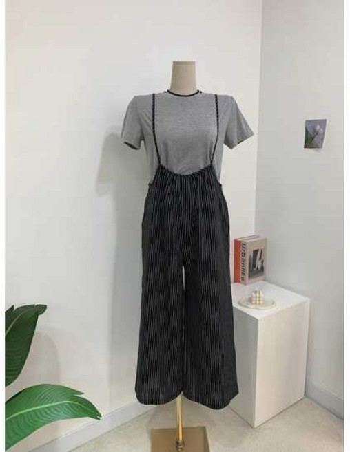 씨샵인더룸 / (신상 )로커 스트라이프 끈 멜빵 바지 반팔 티셔츠 세트 2color C