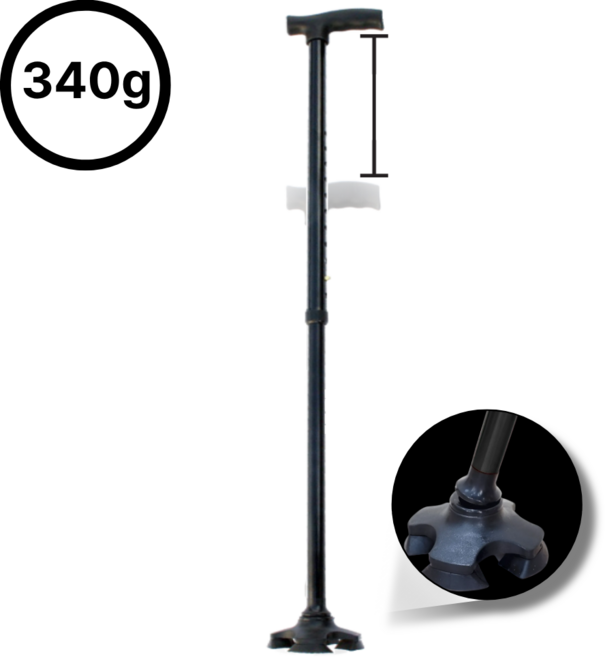 리커전 초경량 노인지팡이 네발 길이조절식 보행 보조, 블랙, 1개