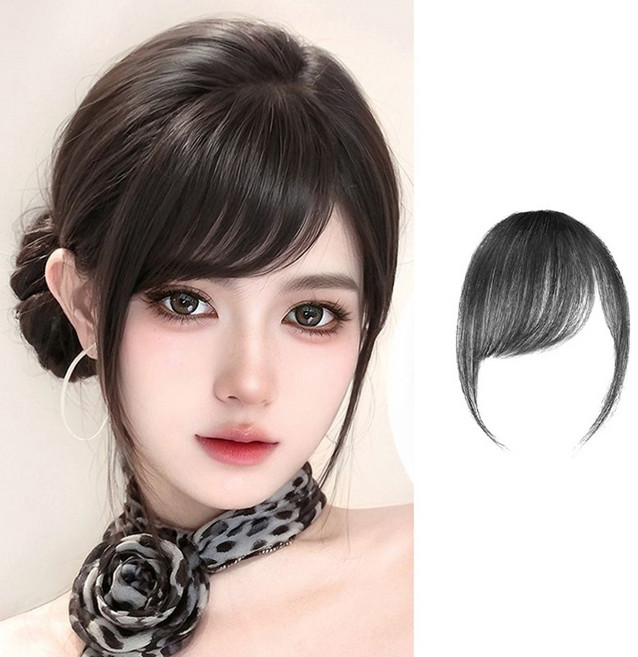 미즈코스 C컬 가르마 앞머리 가발 옆머리 시스루 사이드 뱅, 브라운블랙-왼쪽, 1개