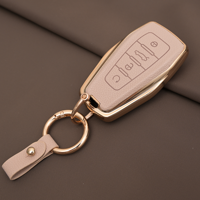 그랑 콜레오스 호환 TPU 프리미엄 가죽 자동차 스마트 키 케이스 키홀더, 4버튼TL13, 아이보리