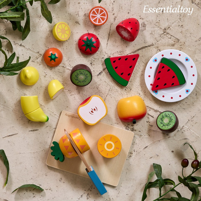 에센셜토이 원목 소꿉놀이 과일자르기 장난감 세트 24개월 역할놀이 (내장 자석), 혼합색상, 1개