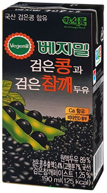 베지밀 검은콩과 검은참깨 두유, 190ml, 48개