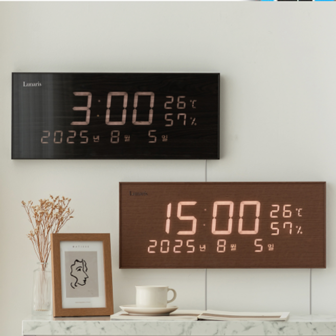 루나리스 노르딕 FM수신 LED 디지털 전자 인테리어 벽시계 이사 개업 선물, 체리블랙
