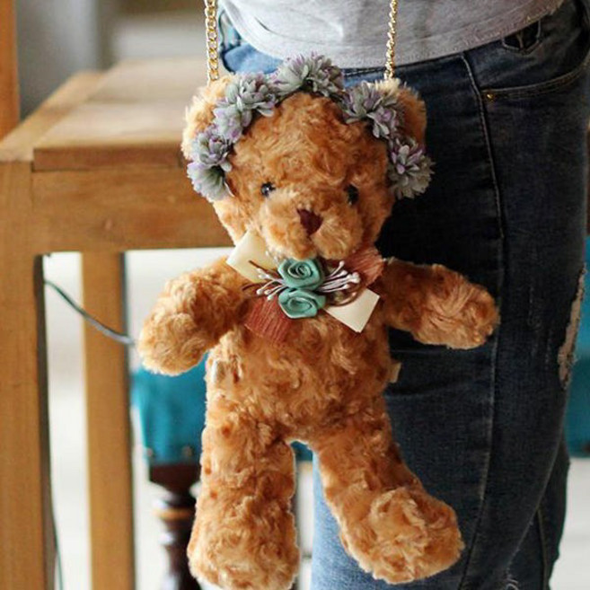 마이리틀 곰돌이 꽃장식 크로스백 미니백 남녀공용