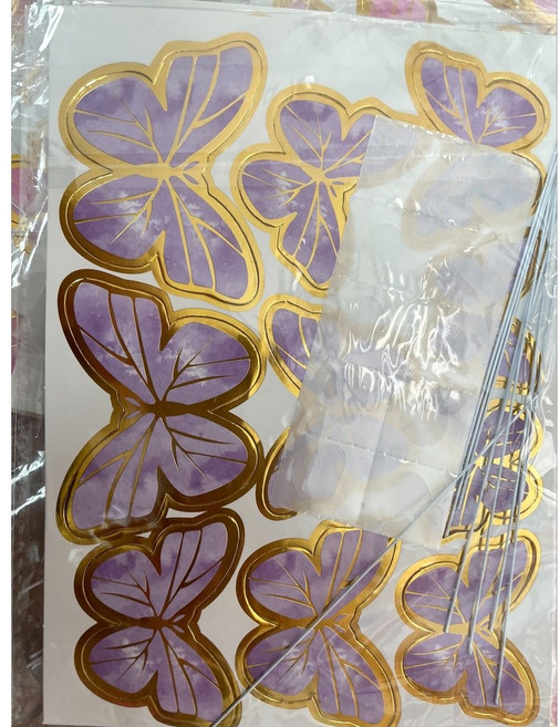 [Hare.d] 蛋糕裝飾 雙層蝴蝶 蛋糕插牌, 10入紫色燙金蝴蝶, 1個