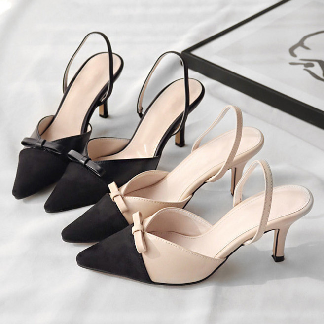 로퍼 구두 신발 [바닐라슈] 솔렌스 슬림 V컷 배색 리본 슬링백 펌프스(7cm)