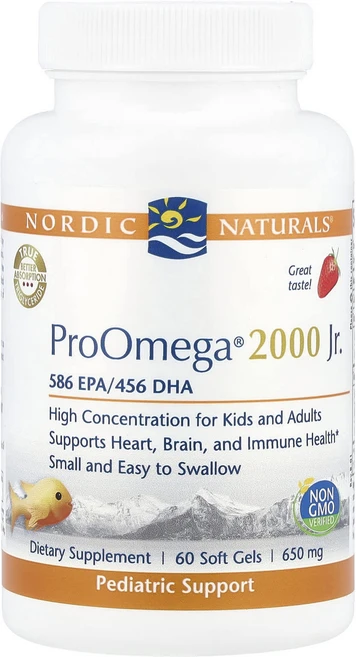 Nordic Naturals ProOmega® 2000 Jr. 딸기 맛 소프트젤 60정, NordicNaturalsProOmega2000Jr딸기, 1개 - 쿠팡