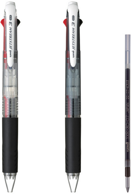 유니볼 제트스트림 3색 다색펜 0.7 블랙 투명 리필, 3본세트