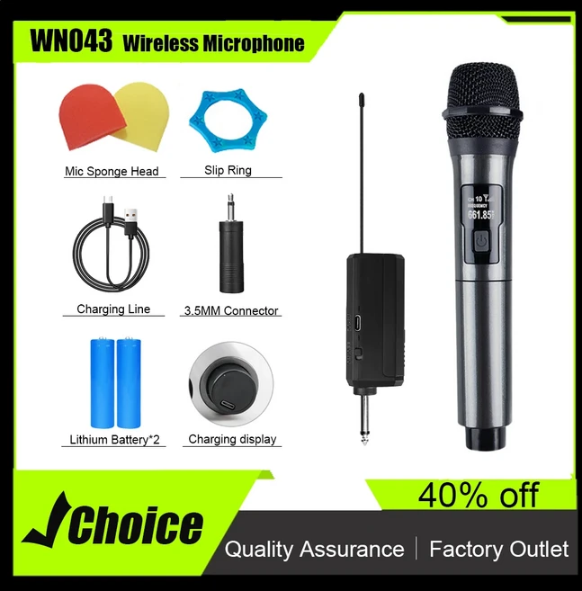 WN043 무선 마이크 2 채널 UHF 고정 주파수 핸드 헬드 마이크 마이크 파티 가라오케 전문 교회 쇼 회의, 17 043-1 Channel