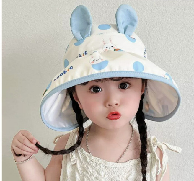 DIU 卡通兒童防曬帽夏季沙灘防紫外線速乾透氣大帽檐戶外加長護頸遮陽