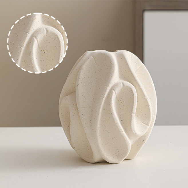 베이지 스팟 텍스처 오가닉 웨이브 세라믹 꽃병 와비사비 스타일 드라이플라워 전용 홈 데코, Apricot