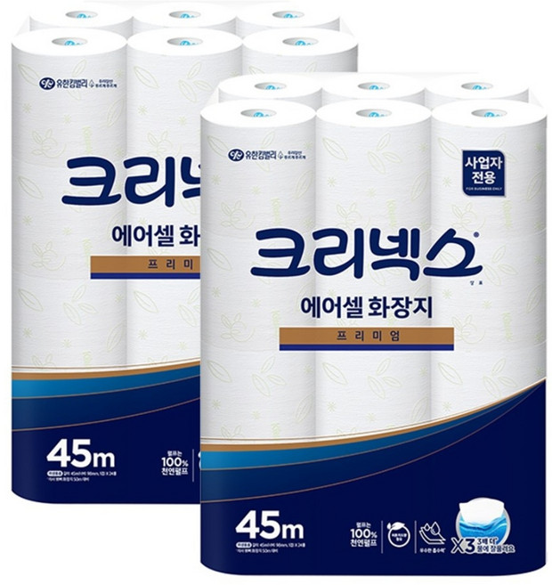 크리넥스 에어셀 프리미엄 화장지 피톤치드향 45m, 24개입, 2개