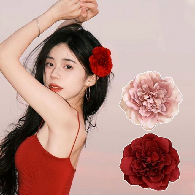 하와이꽃집게핀 꽃핀 대왕머리핀 연예인 대형 큰 빅 옆머리