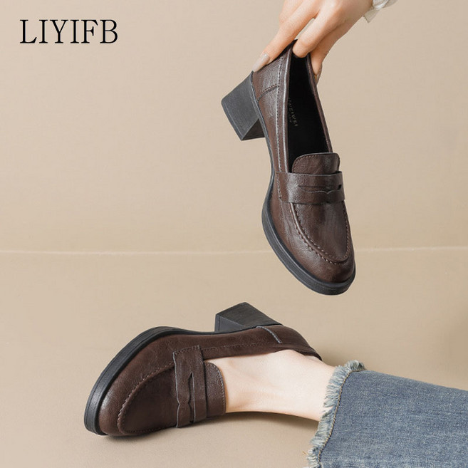 LIYIFB 소가죽 여성구두 5cm 키높이 로퍼 빅사이즈 260-220