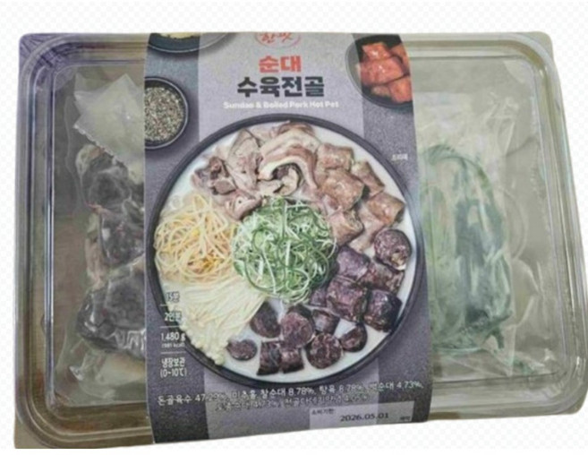 한팟 촉촉한세가지순대와수육 순대수육전골 국산돼지소창 국내산돼지머리 돼지오소리 돈골, 3개, 1.48kg