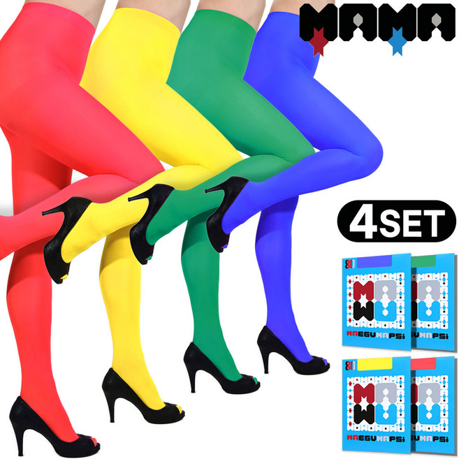 [4세트] MAMA 국내제조 매구맵시 80D 불투명 컬러 고탄력 팬티스타킹