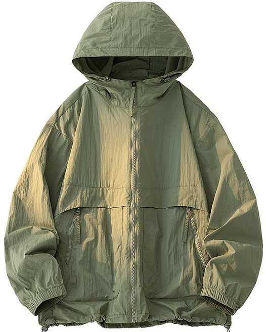 Asure 남녀 공용 여름 냉장고 후드 래쉬가드 야외 등산 낚시복, 그린