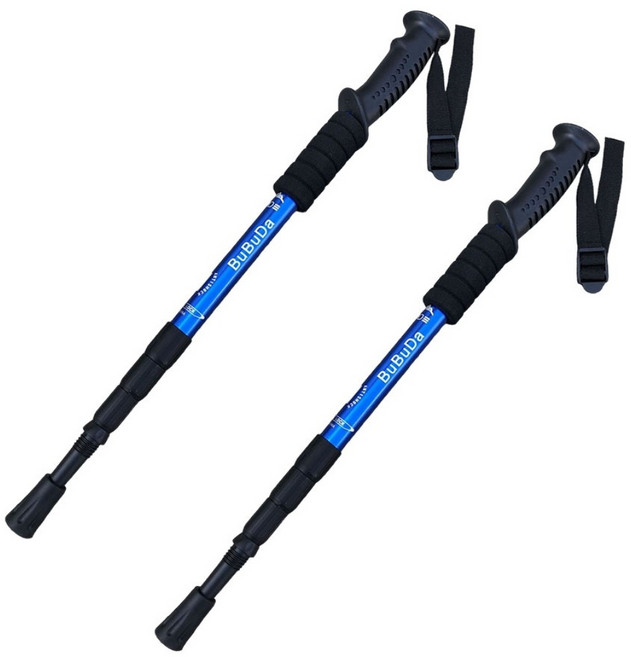 킴스브로 4단 접이식 초경량 듀랄루민 등산스틱 2개 세트, 파랑 × 단일사이즈 × 2개