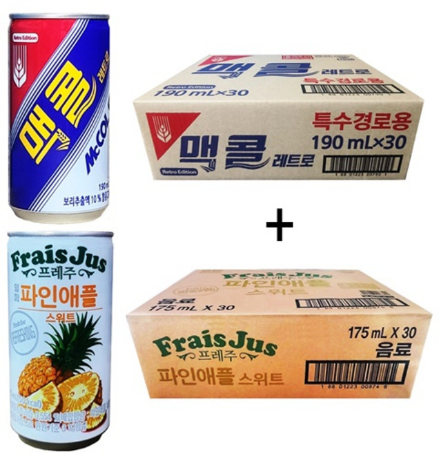 일화 맥콜 190ml(30캔) + 프레주 파인애플 스위트 175ml(30캔) 60캔, 190ml