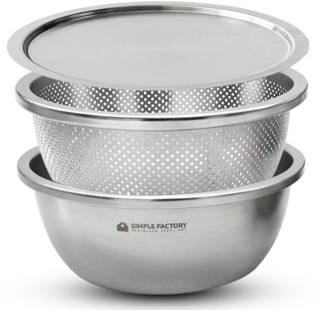 심플팩토리 국산 304 스텐 키친마이스터 믹싱볼 3종 세트, 1세트, 믹싱볼+타공볼+뚜껑