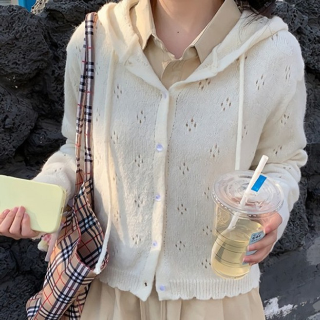 [디작소] 여성 봄 데일리 누이로 펀칭 후드 가디건