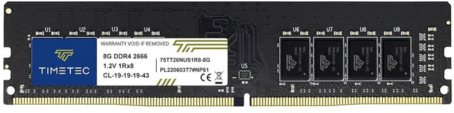 타임텍 32GB KIT(2x16GB) DDR4 2666MHz PC4-21300 RAM 듀얼 CL19 랭크 288 UDIMM KIT(2x16GB)) 모듈 비완충 2Rx8 업그레이드(, 1 Single Rank 8GB