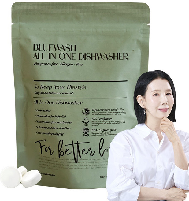 블루워시 비건 EWG올그린등급 초고농축 올인원 고체형 식기세척기세제 60개입, 1개, 300g