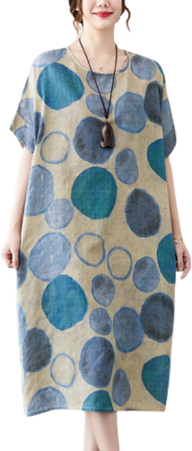 티티웍스 중년여성 빅사이즈 면 린넨 도트 데일리 원피스