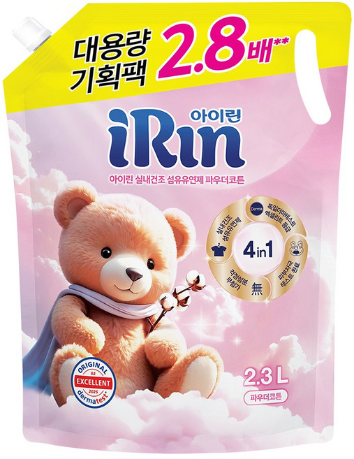 아이린 실내건조 섬유유연제 파우더코튼 리필, 1개, 2.3L