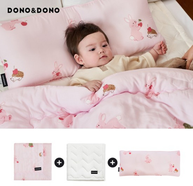 구름 모달 아기 이불 3종[와이드베개+모달이불+모달패드], 도트 프렌즈, 체리 래빗, 베이지