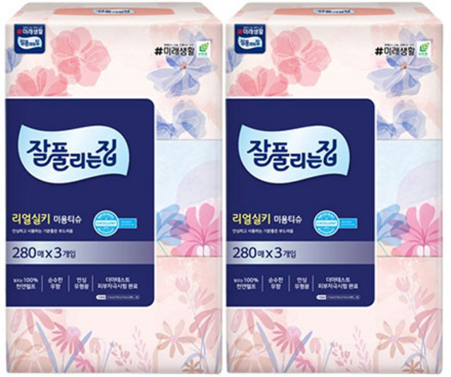 잘풀리는집 리얼실키 천연펄프 각티슈 280매, 6개