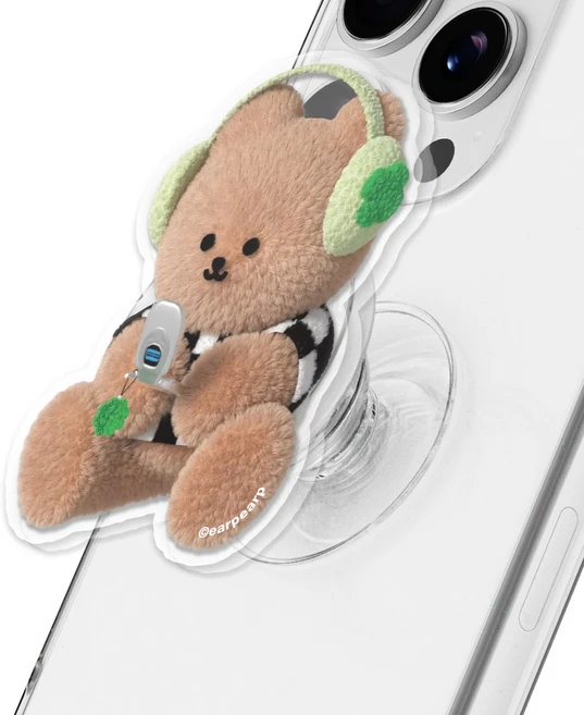 [EarpEarp 본사] 어프어프 고양이 곰돌이 핸드폰 액세서리 거치대 캐릭터 아크릴 스마트 톡, 1개, CLOVER HEADSET COVY - 쿠팡