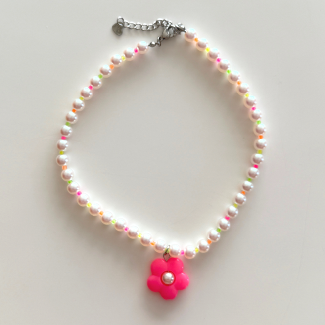 강아지 고양이 진주목걸이 반려견 애완견 목걸이 줄 플라워 꽃 목걸이 7컬러, 1개, 핑크