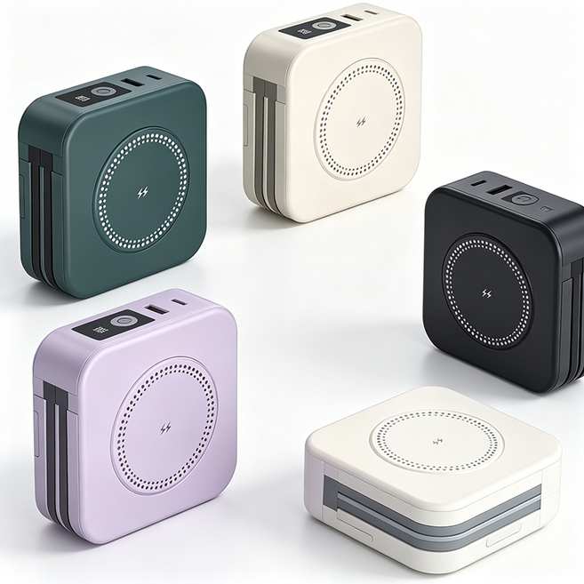 10000mAh 無線磁吸充電寶 自帶線快充行動電源, 黑色【自帶雙線+折疊插頭】
