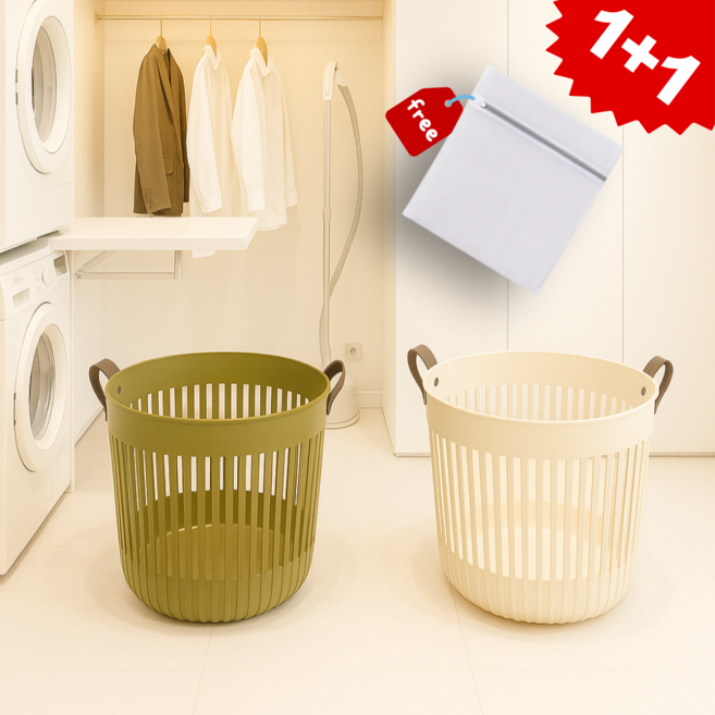 바스켓센스 1+1 빨래바구니 명품바구니 대용량 인테리어 손잡이형 바스켓 세탁망증정