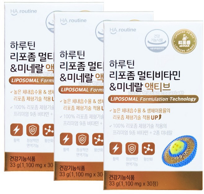 하루틴 리포좀 멀티비타민 & 미네랄 액티브 99g, 30정, 3개